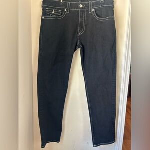 True Religion Men's Dark Black Straight Jeans